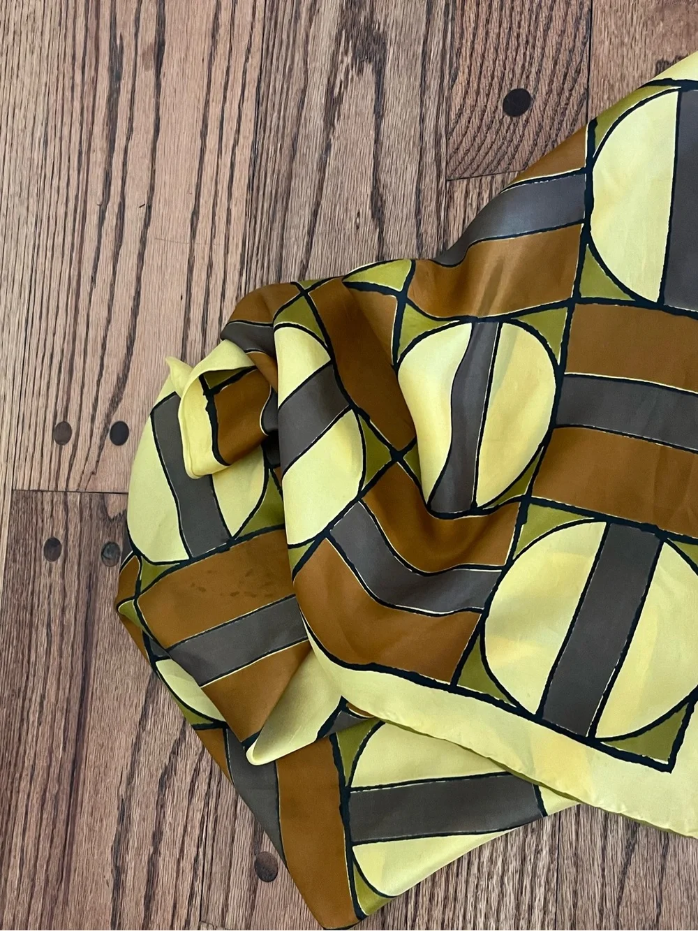 Vera Neumann Silk Vintage Scarf Yellow Geometric Abstract Hand-Rolled Hem 44”